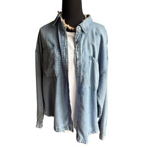 Pink Rose 100% Lyocell Chambray Button Down Shirt Oversized Medium Coastal